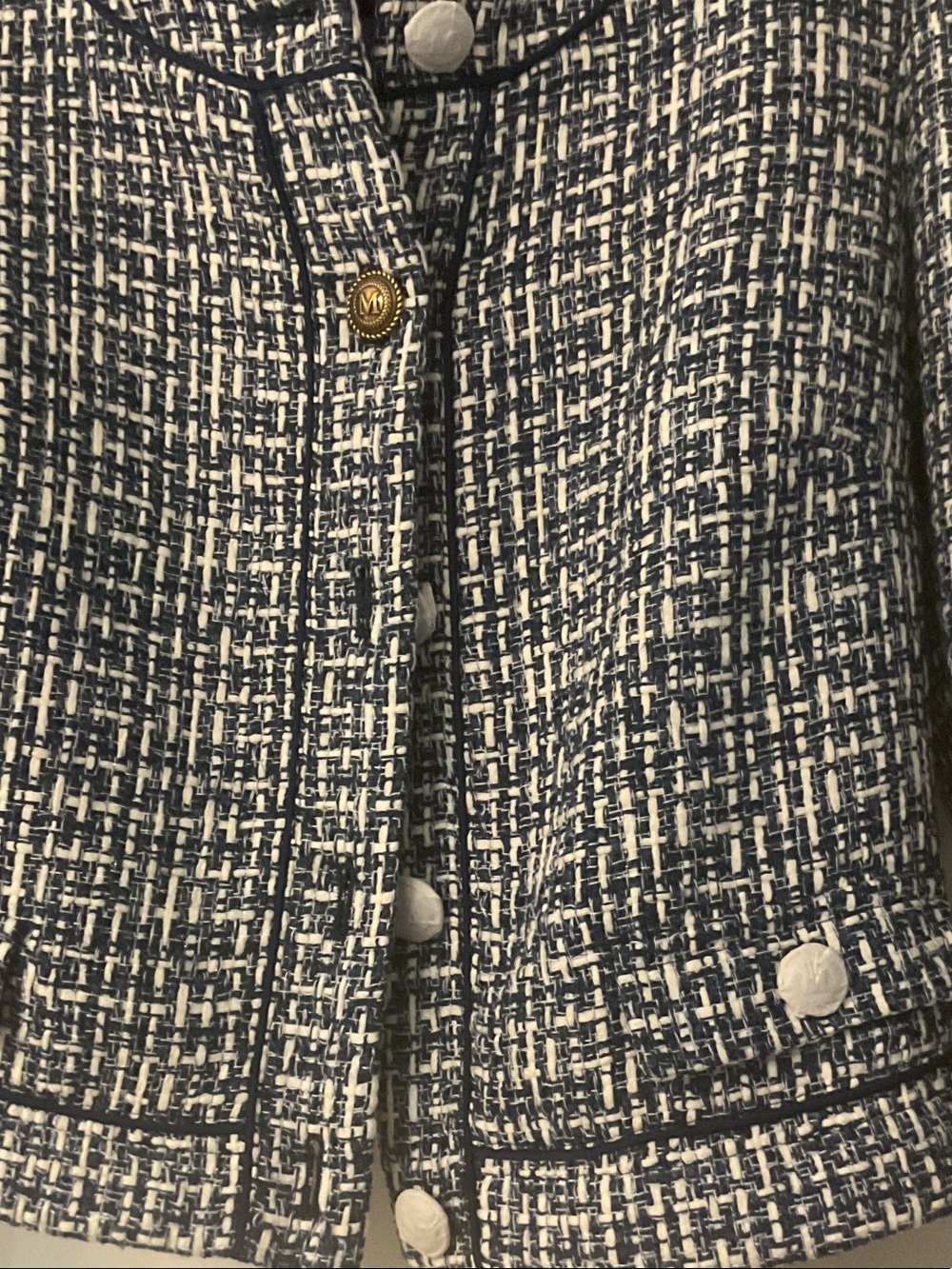 Marciano Navy and White Tweed Cropped Blazer - Picture 4 of 5